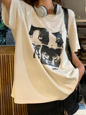 Cat Print Loose Oversized Short Sleeve Tee