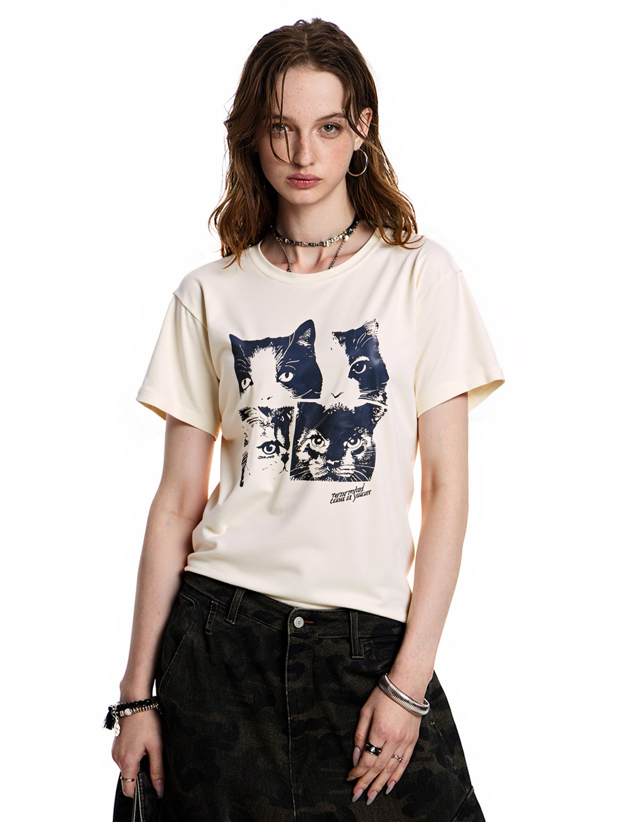 Cat Print Loose Oversized Short Sleeve Tee