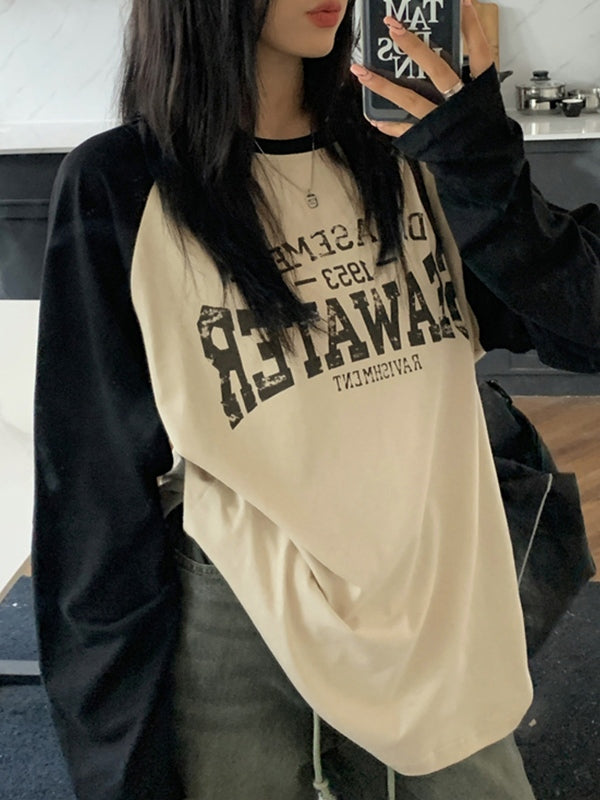 Raglan Print Oversized Long Sleeve Tee