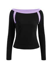 Contrast Color Off Shoulder Long Sleeve Tee