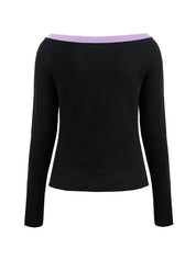Contrast Color Off Shoulder Long Sleeve Tee