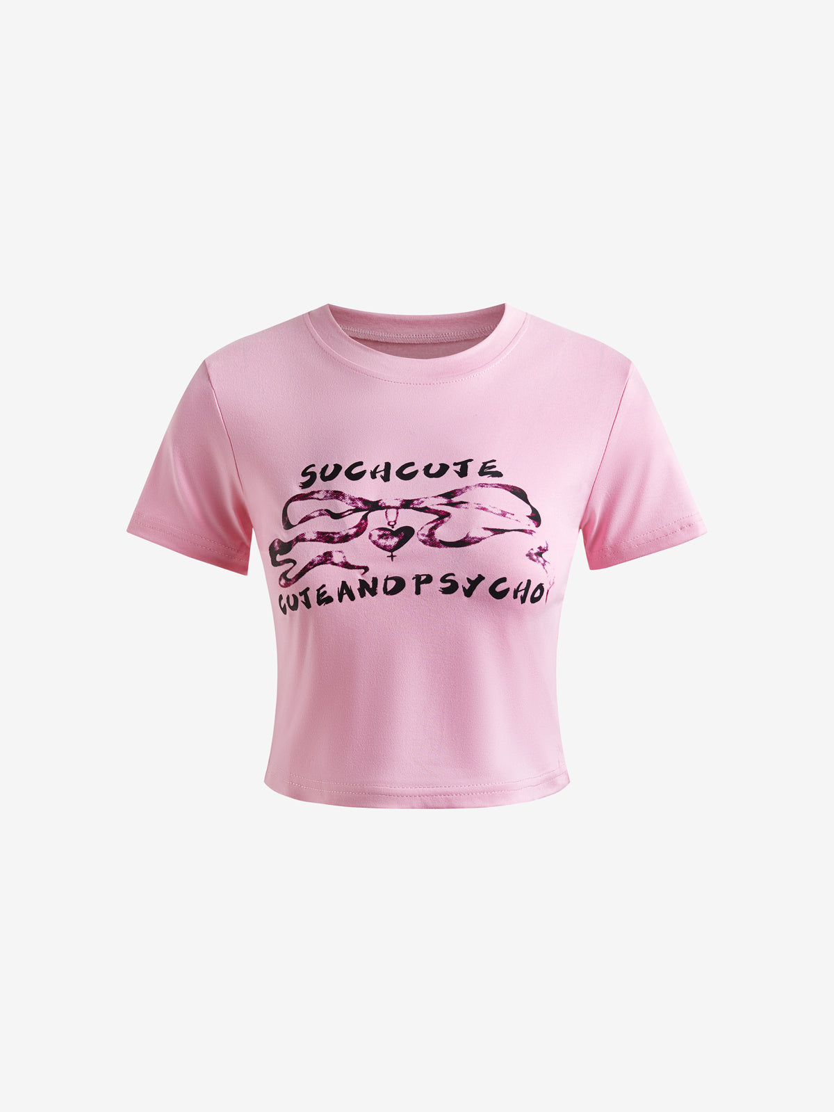 Bow Letter Print Crop Short Sleeve Tee