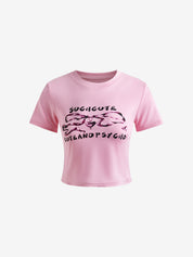 Bow Letter Print Crop Short Sleeve Tee