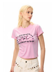 Bow Letter Print Crop Short Sleeve Tee