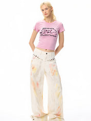 Bow Letter Print Crop Short Sleeve Tee