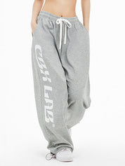 Contrast Color Print Baggy Thin Sweatpants