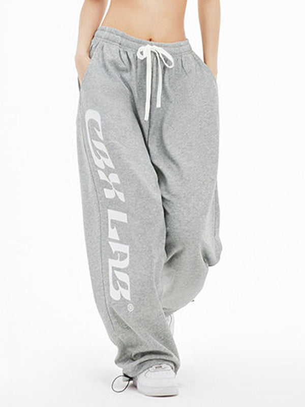 Contrast Color Print Baggy Thin Sweatpants