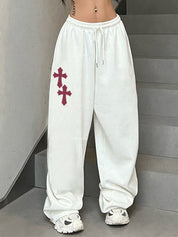 Vintage Cross Letter Print Baggy Sweatpants