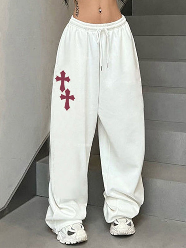 Vintage Cross Letter Print Baggy Sweatpants