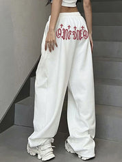 Vintage Cross Letter Print Baggy Sweatpants