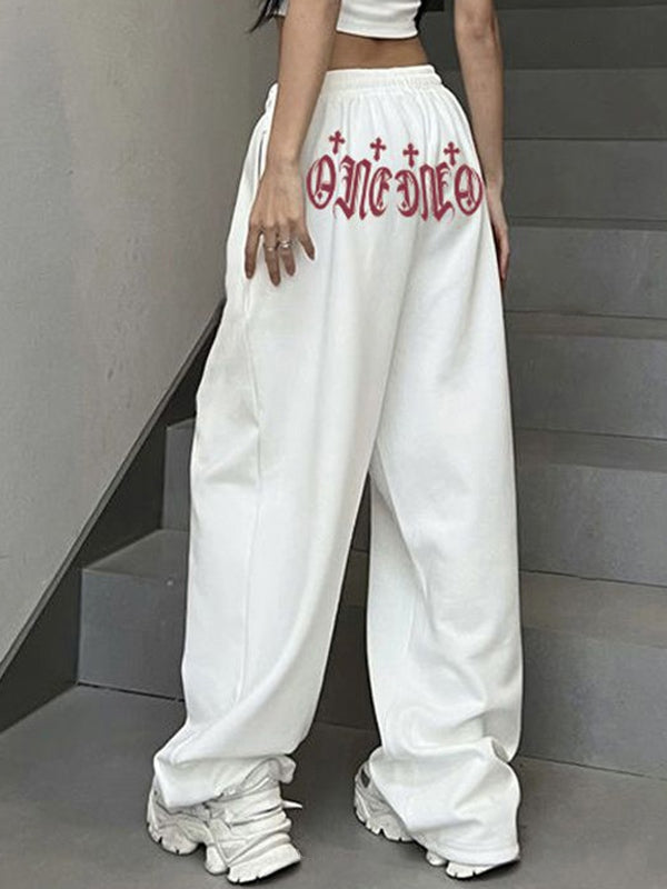Vintage Cross Letter Print Baggy Sweatpants