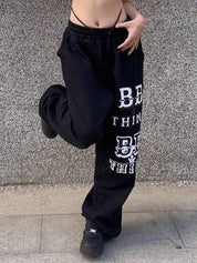 Letter Print Bound Feet Loose Sweatpants