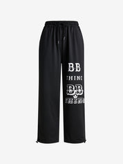 Letter Print Bound Feet Loose Sweatpants