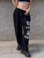 Letter Print Bound Feet Loose Sweatpants