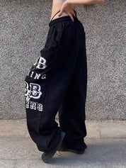 Letter Print Bound Feet Loose Sweatpants