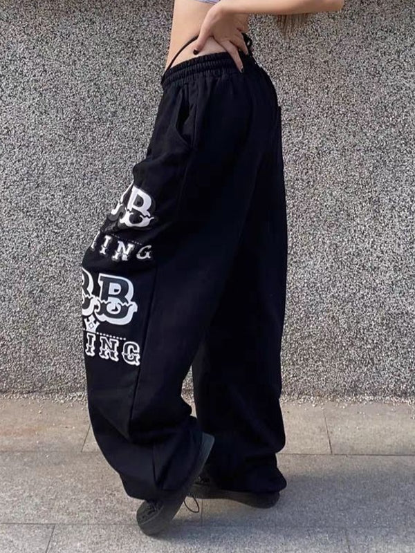Letter Print Bound Feet Loose Sweatpants