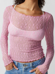 Perspective Lace Mesh Slim Long Sleeve Tee