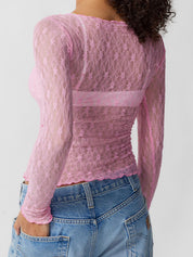 Perspective Lace Mesh Slim Long Sleeve Tee