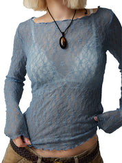 Perspective Lace Mesh Slim Long Sleeve Tee