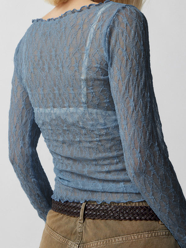 Perspective Lace Mesh Slim Long Sleeve Tee