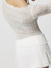 Perspective Lace Mesh Slim Long Sleeve Tee