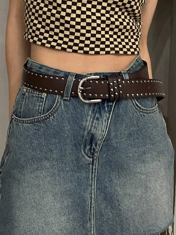 Solid Color Vintage Rivet Decor Buckle Belt