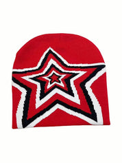 Contrast Color Star Jacquard Beanie Hat
