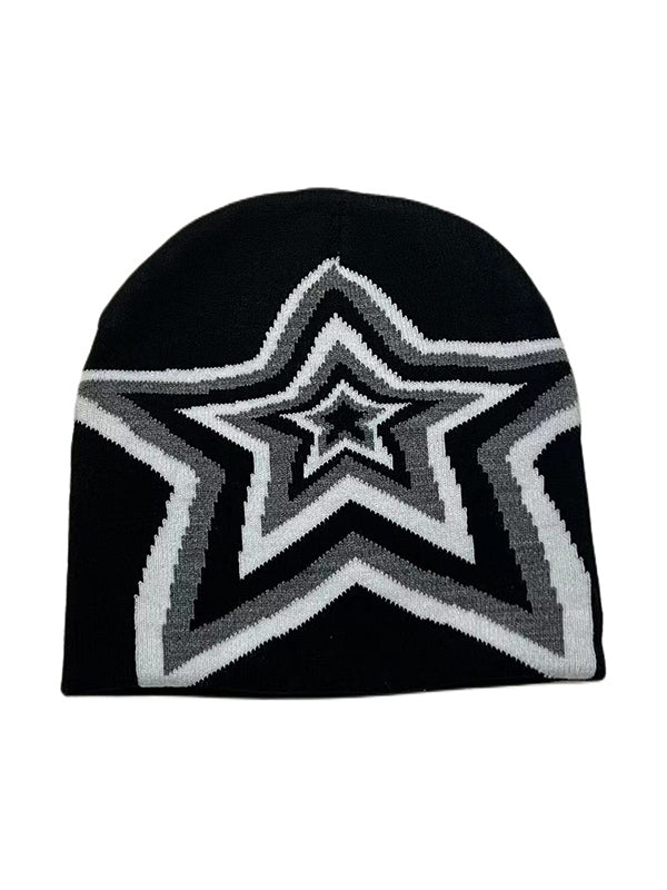 Contrast Color Star Jacquard Beanie Hat