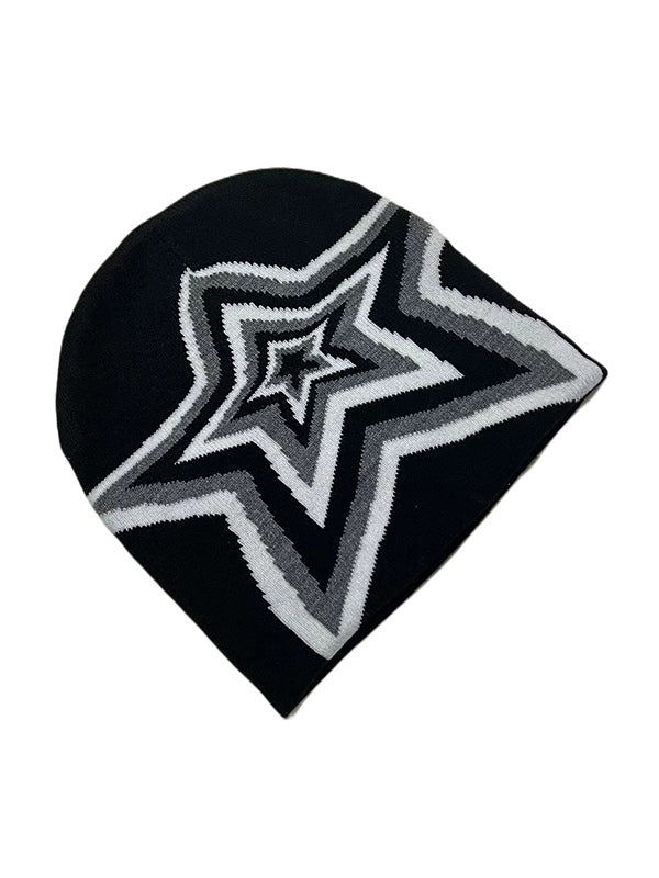 Contrast Color Star Jacquard Beanie Hat