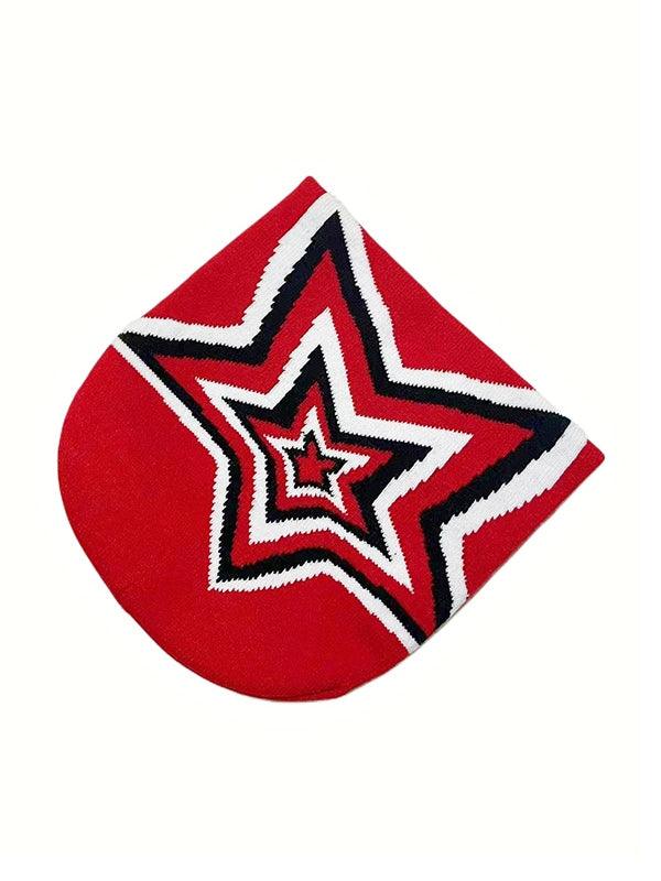 Contrast Color Star Jacquard Beanie Hat