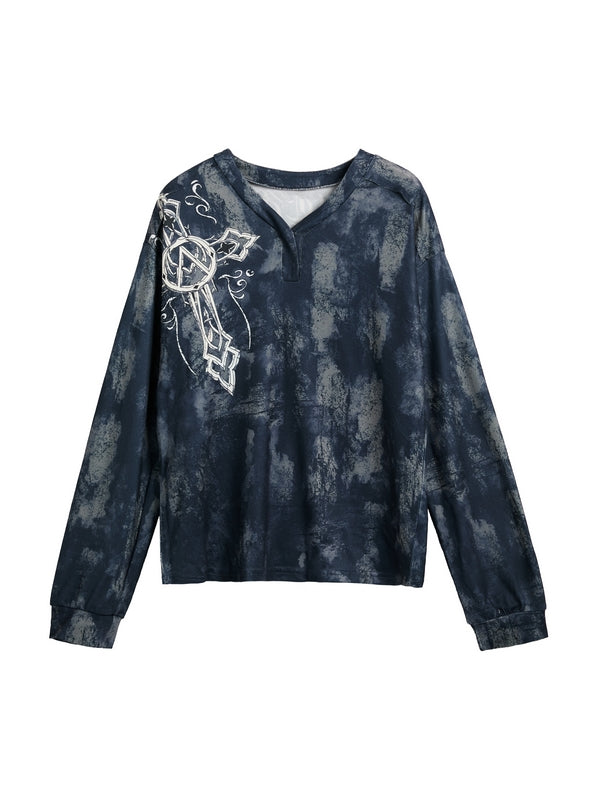 Tie Dye Print Drop Shoulder Oversized Long Sleeve Tee