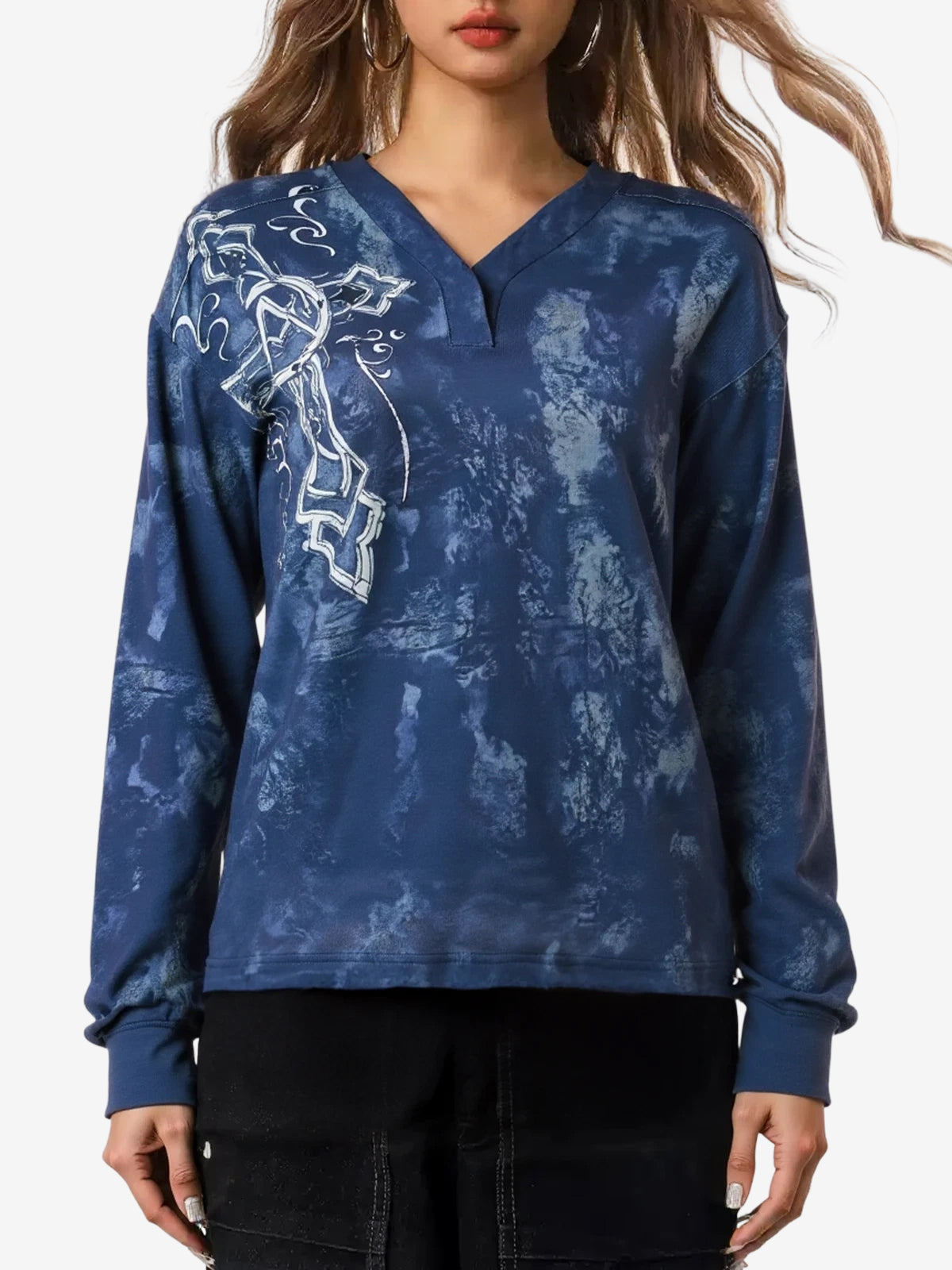 Tie Dye Print Drop Shoulder Oversized Long Sleeve Tee