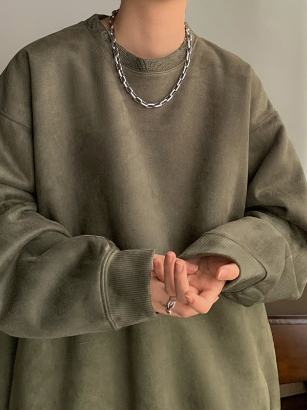 Men's Solid Color Suede Long Sleeve Tee