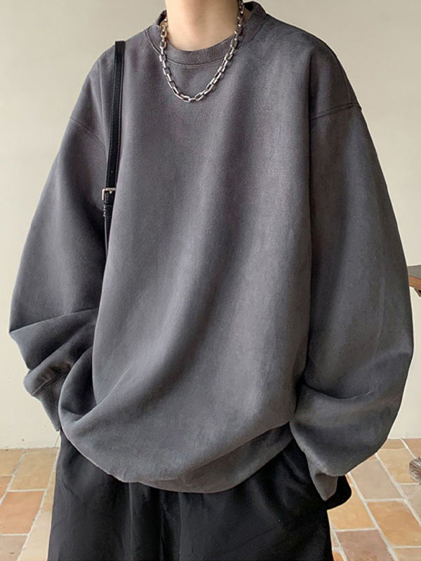 Men's Solid Color Suede Long Sleeve Tee