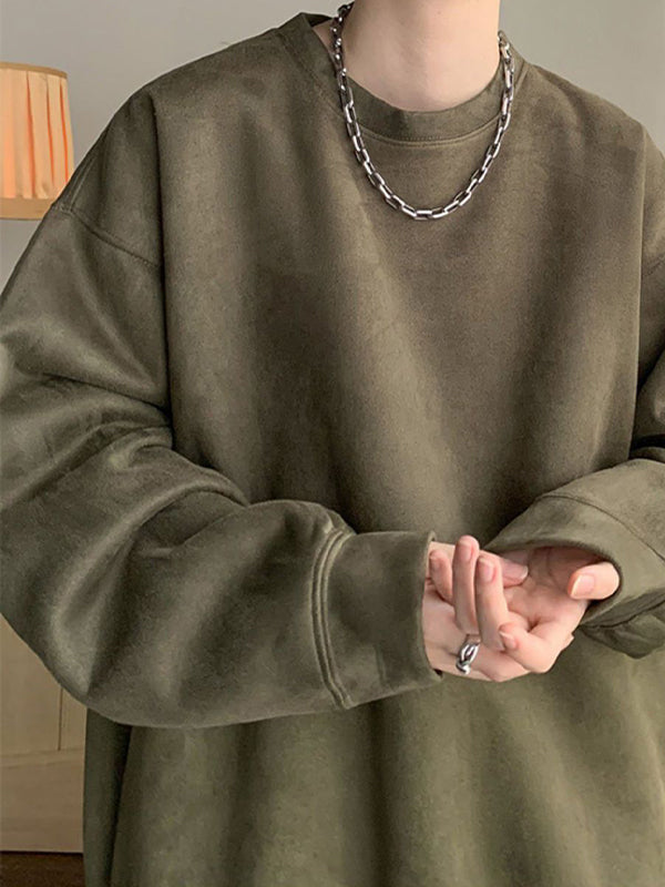 Men's Solid Color Suede Long Sleeve Tee