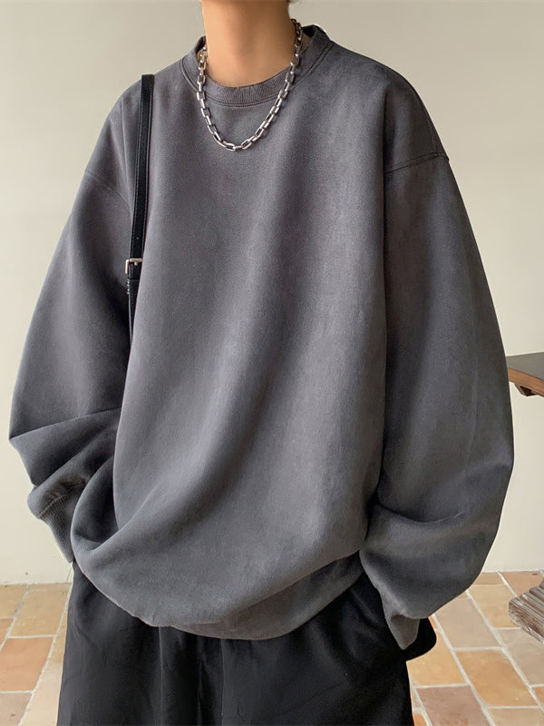 Men's Solid Color Suede Long Sleeve Tee