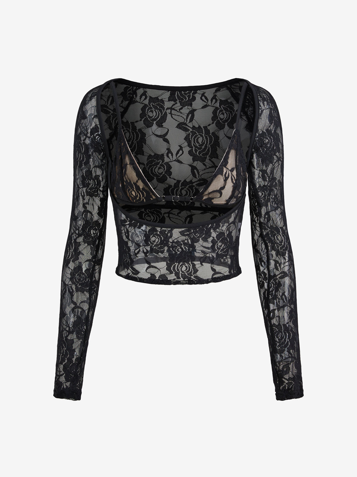See Through Cutout Lace Cami Long Sleeve Tee