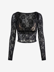 See Through Cutout Lace Cami Long Sleeve Tee