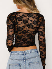 See Through Cutout Lace Cami Long Sleeve Tee