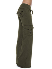 Button Pocket Stretchy Waist Straight Leg Pants