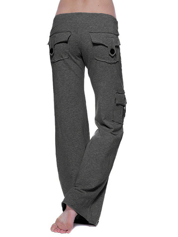 Button Pocket Stretchy Waist Straight Leg Pants