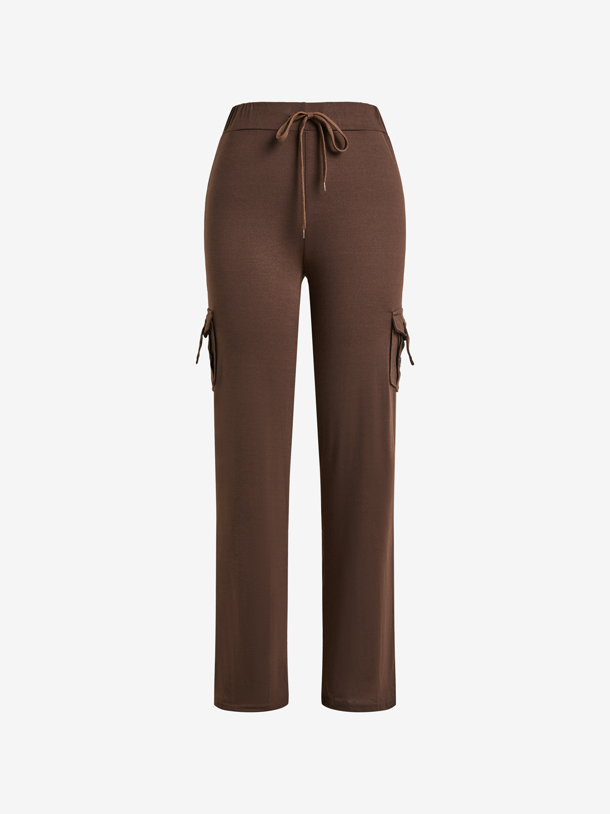 Button Pocket Stretchy Waist Straight Leg Pants