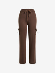 Button Pocket Stretchy Waist Straight Leg Pants