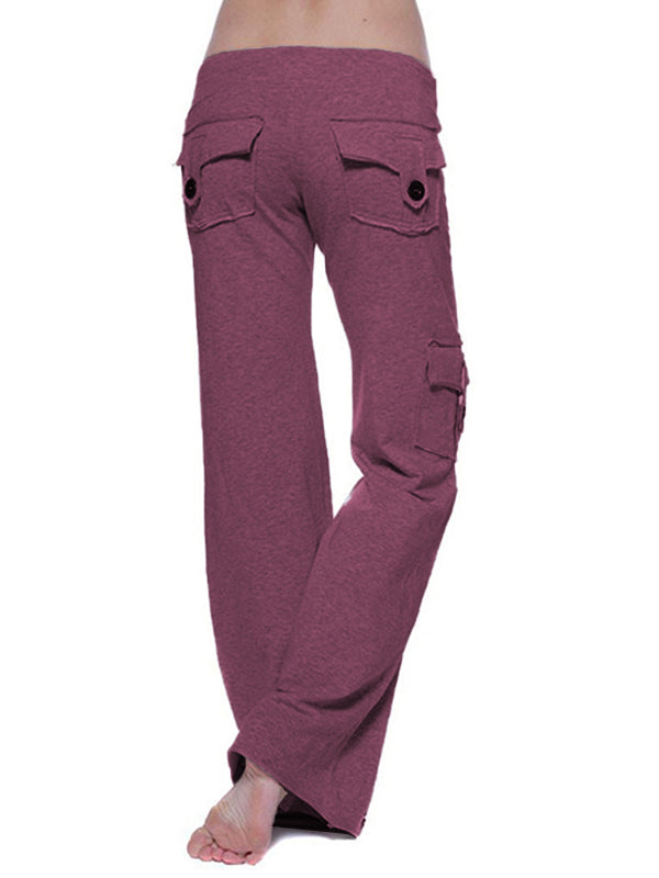 Button Pocket Stretchy Waist Straight Leg Pants