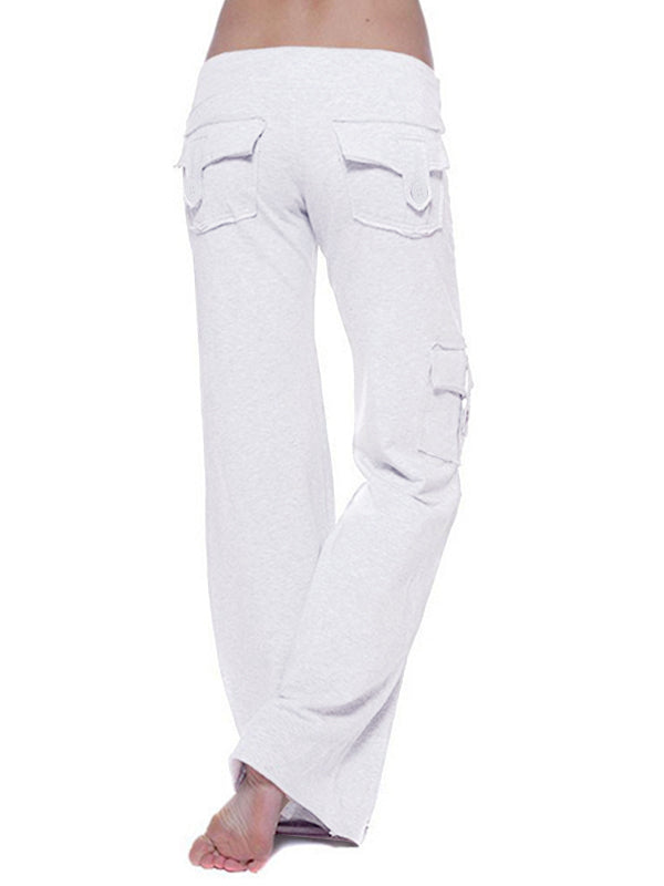Button Pocket Stretchy Waist Straight Leg Pants