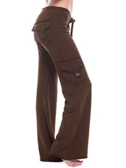 Button Pocket Stretchy Waist Straight Leg Pants