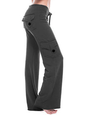 Button Pocket Stretchy Waist Straight Leg Pants