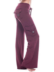 Button Pocket Stretchy Waist Straight Leg Pants
