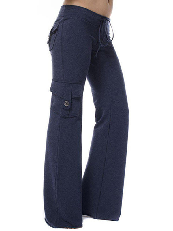 Button Pocket Stretchy Waist Straight Leg Pants
