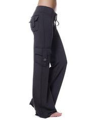 Button Pocket Stretchy Waist Straight Leg Pants